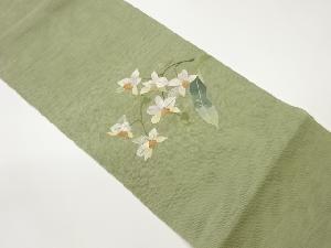 紗紬すくい織花葉模様織出し袋帯